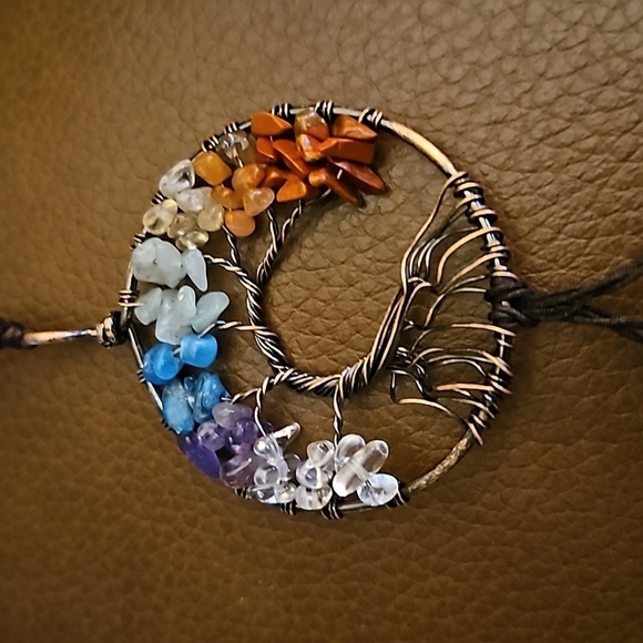 HANDMADE Rainbow Chakra Chip Gemstone Tree of Life Suncatcher Car Charm - Picture 2 of 6